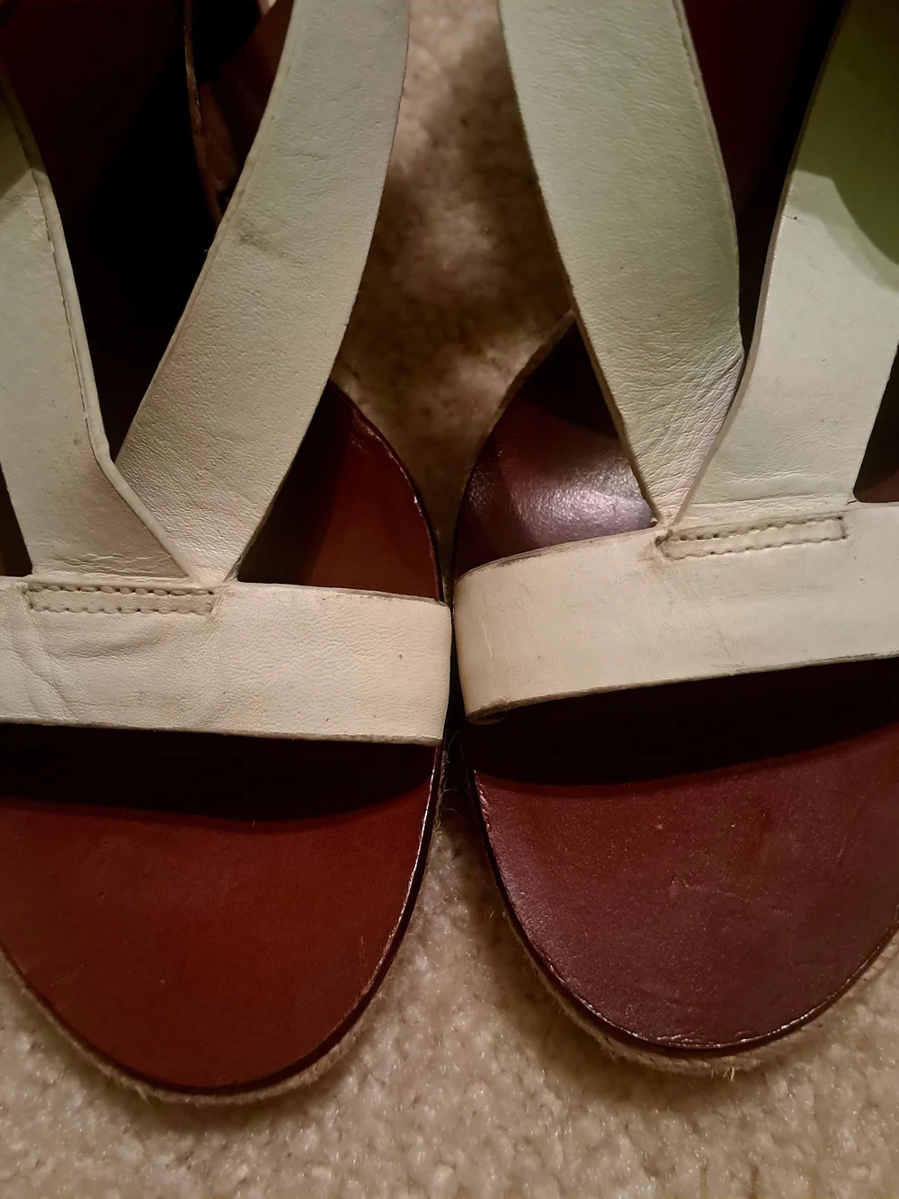 Tory Burch Two-Tone White and Brown Strappy Block Heel Sandal